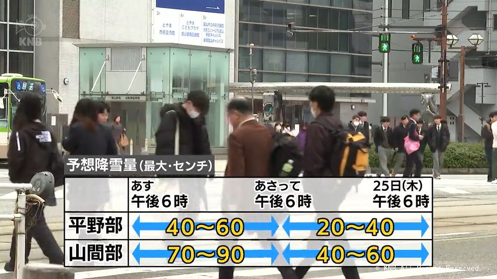 23日夜遅くから24日にかけ大雪　富山県　山間部中心に平野部も交通障害などに注意