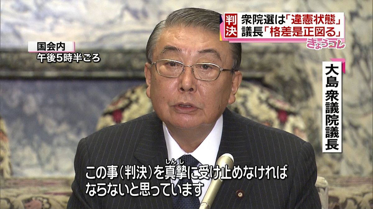 違憲状態受け　議長「格差是正取り組む」