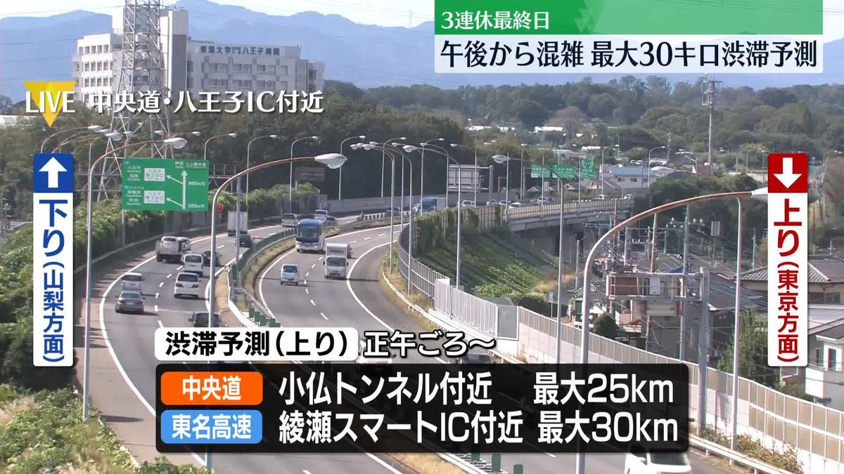 3連休最終日　高速道路の上り混雑へ