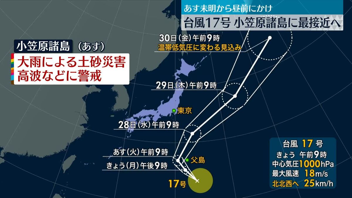台風17号が発生　27日未明～昼前かけ小笠原諸島に最接近の見込み