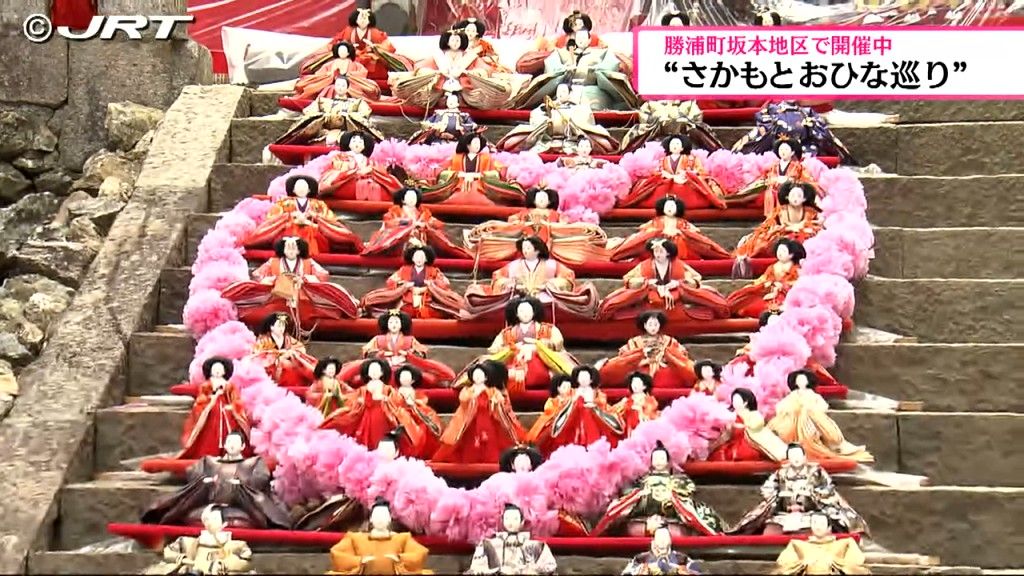 神社の石段にひな人形がずらり　勝浦町の坂本地区では恒例のひな祭りイベントが開催【徳島】