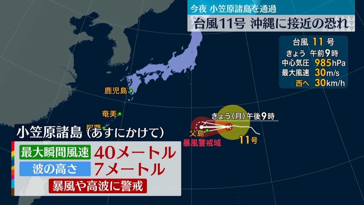 台風11号　29日夜に小笠原諸島を通過し、沖縄に接近の恐れ