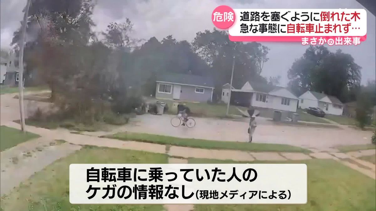 急に道路へ倒れた木　そこに自転車が…アメリカ