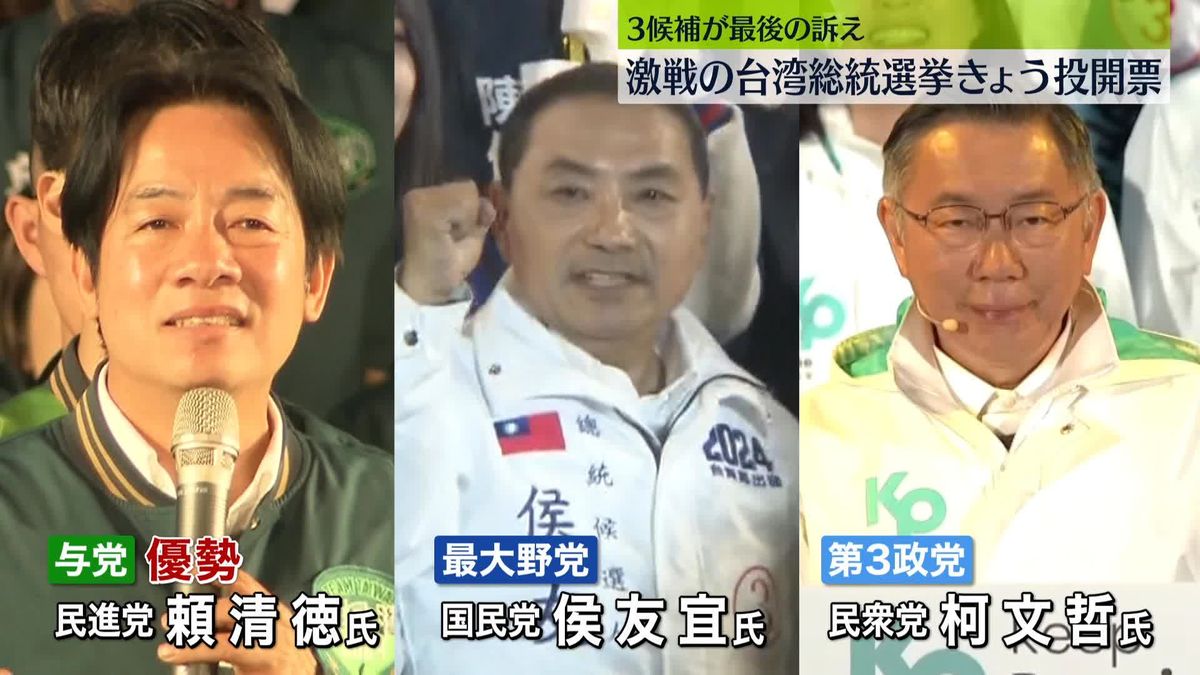 台湾総統選、きょう投開票　各候補は昨夜、最後の訴え