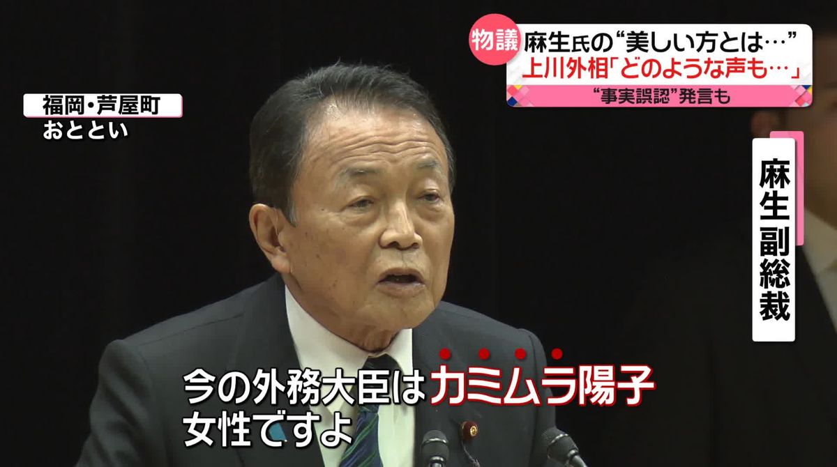 「美しい方とはいわない」麻生副総裁の発言に上川外相は…