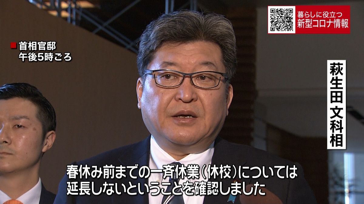 全国一斉休校要請「延長しない」文科相明言