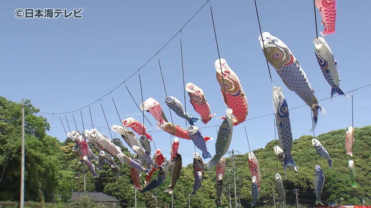 松江市で今年初めての真夏日に　こいのぼり悠々と
