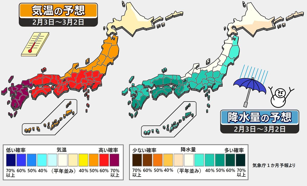 【1か月予報】西日本・東日本で高温傾向続く