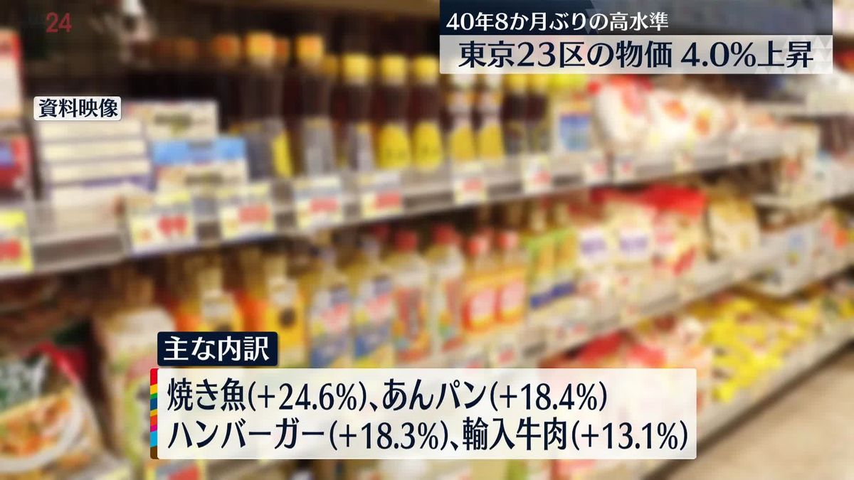 東京都区部「消費者物価指数」前年比4.0％上昇　40年8か月ぶり高水準