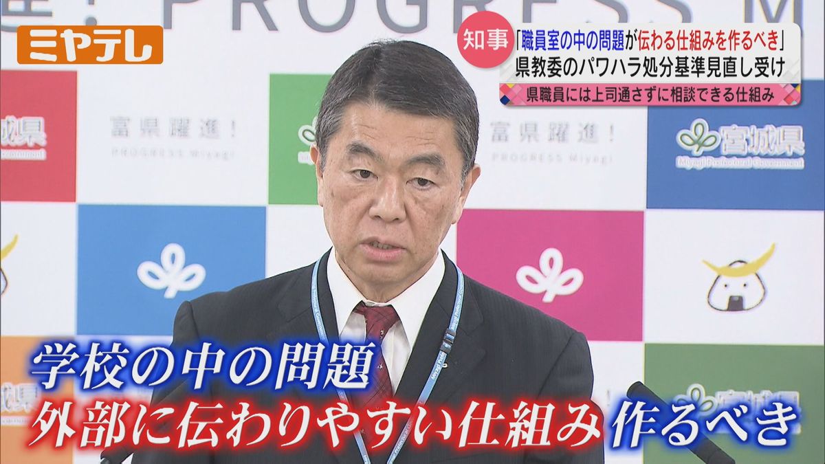 【村井知事「学校の中の問題が、教育委員会に伝わる仕組み作るべき」】パワハラの「懲戒処分」基準を「免職を含める」と県教委が見直す方針について　パワハラで県立高校教諭が自殺した問題（宮城）