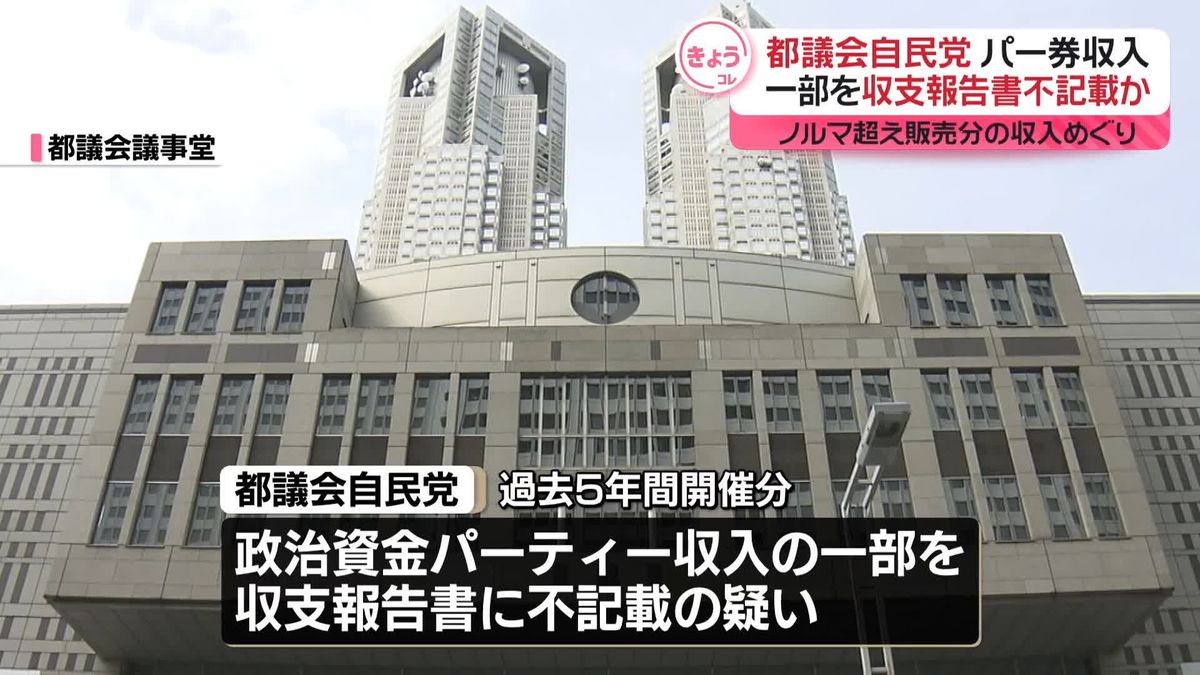 都議会自民党、パーティー収入の一部を収支報告書不記載か…ノルマ超え販売分