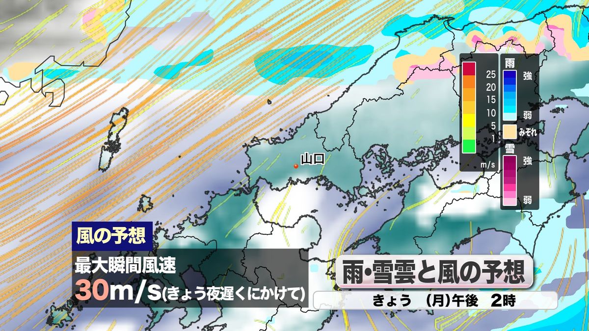 午後の雨・雪雲と風の予想