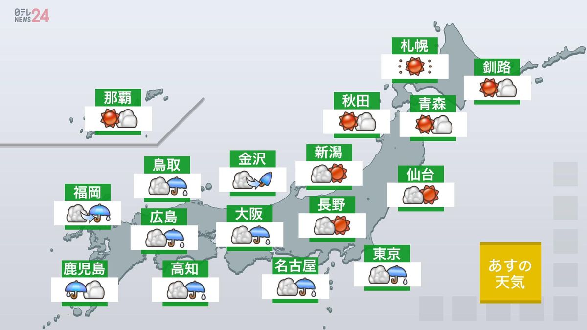 【あすの天気】西・東日本はお出掛けに傘を　北日本は晴れ