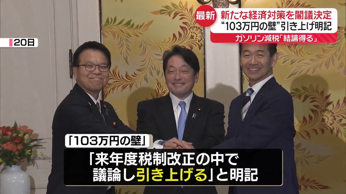 「物価高の克服」新経済対策を閣議決定　「103万円の壁」引き上げ明記