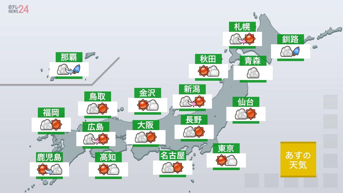 【あすの天気】全国的に晴れ　広く大気の状態が不安定で激しい雷雨の所も