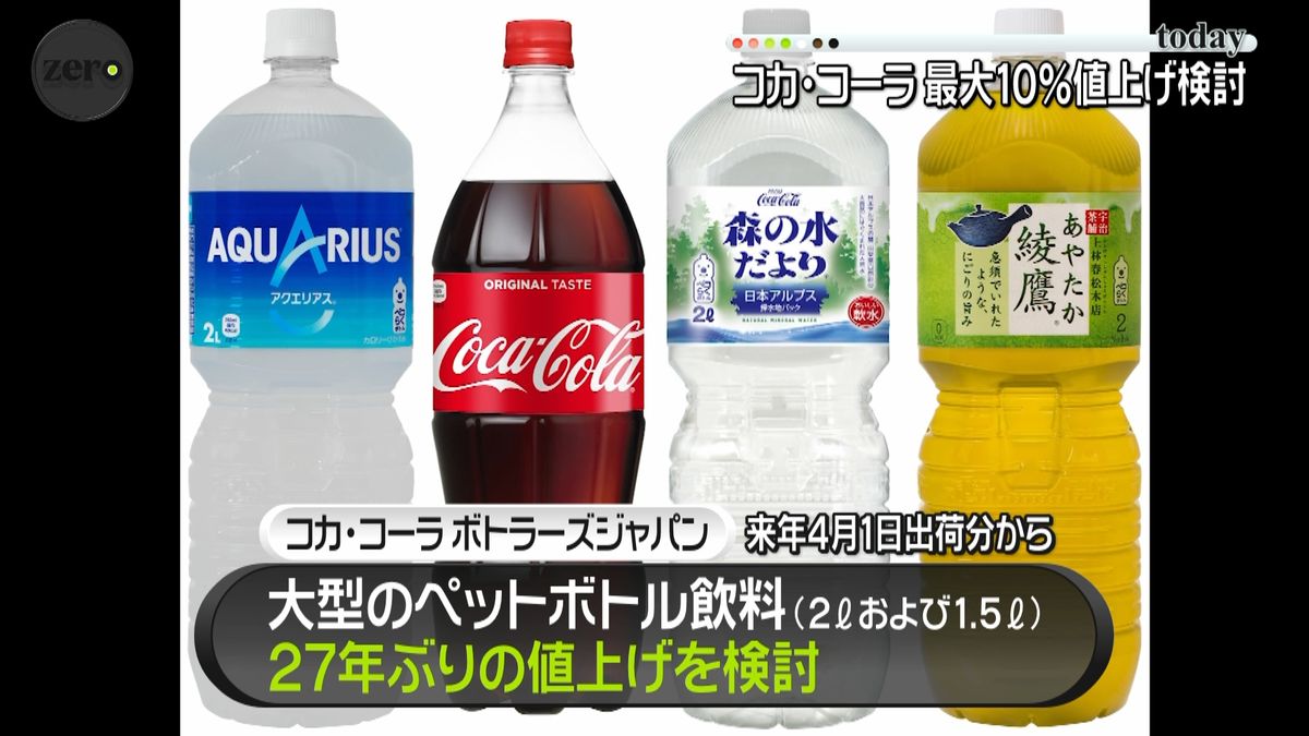 「コカ・コーラ」２７年ぶりの値上げ検討