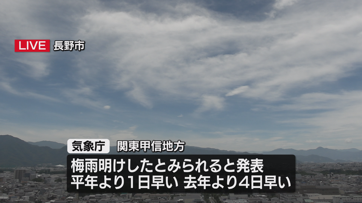 平年より1日 去年より4日早く　関東甲信地方が梅雨明け　県内猛暑日になるところも　気象台 万全の熱中症対策を