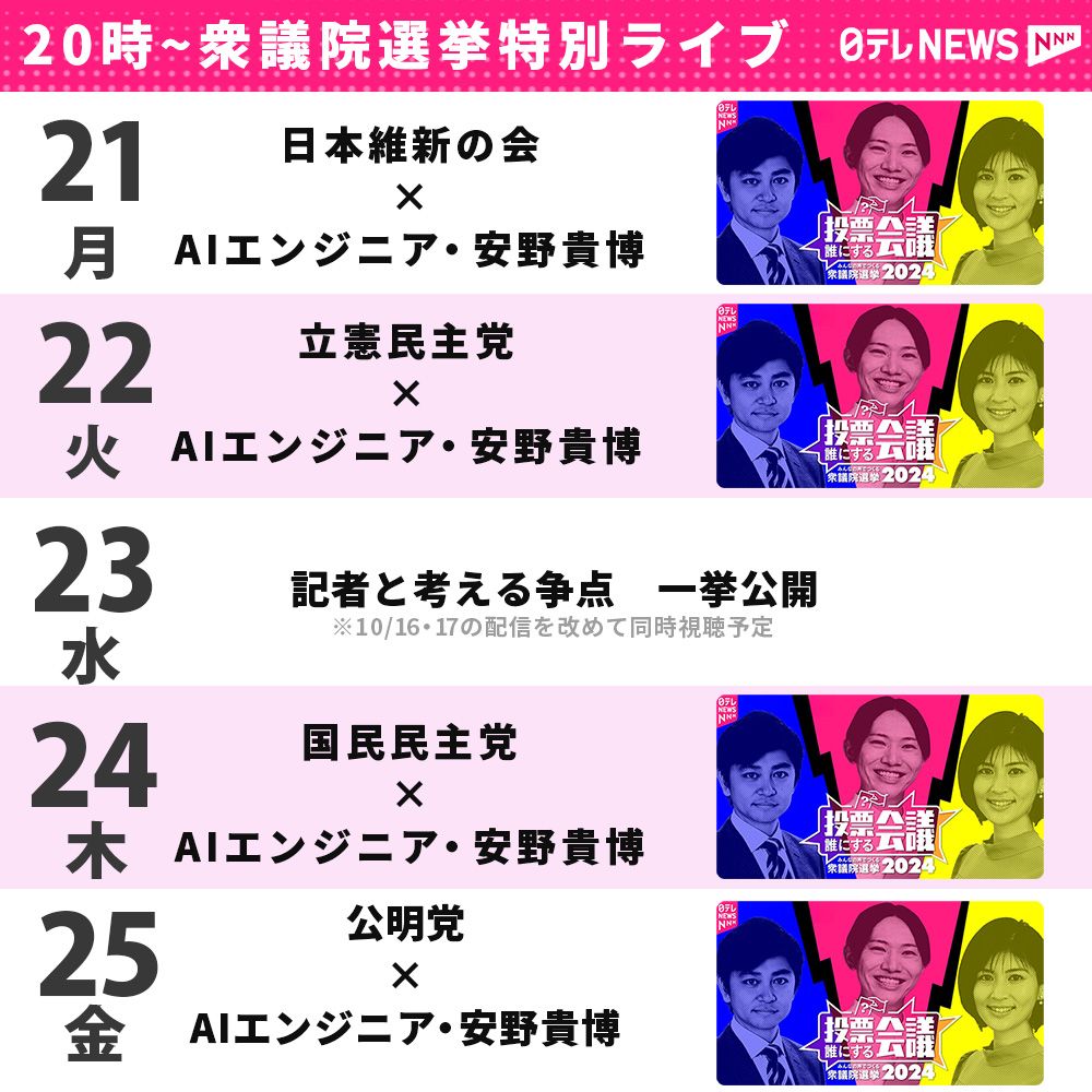 【毎日20時～特別ライブ! 】“見える化”したネットの声を国会議員に直撃!　日テレ初…選挙期間中の選挙特番「投票誰にする会議」