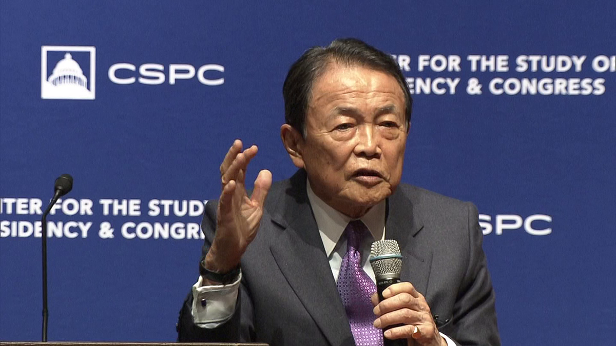 麻生氏「台湾の軍事的統一は許されない」米・ワシントンで講演、中国への抑止力強化訴え