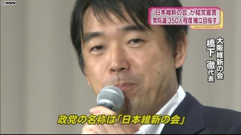 「日本維新の会」が結党宣言、候補者公募へ