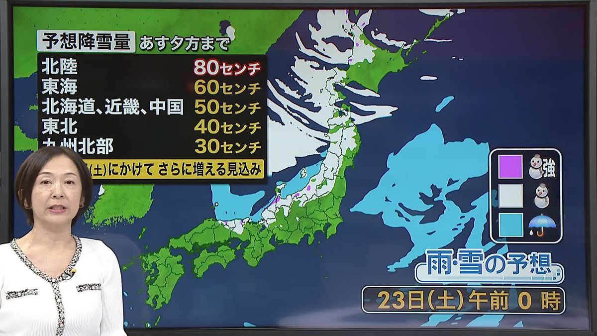 【天気】22日にかけても日本海側を中心に雪　一部雪雲が太平洋側にも流れ込んできそう