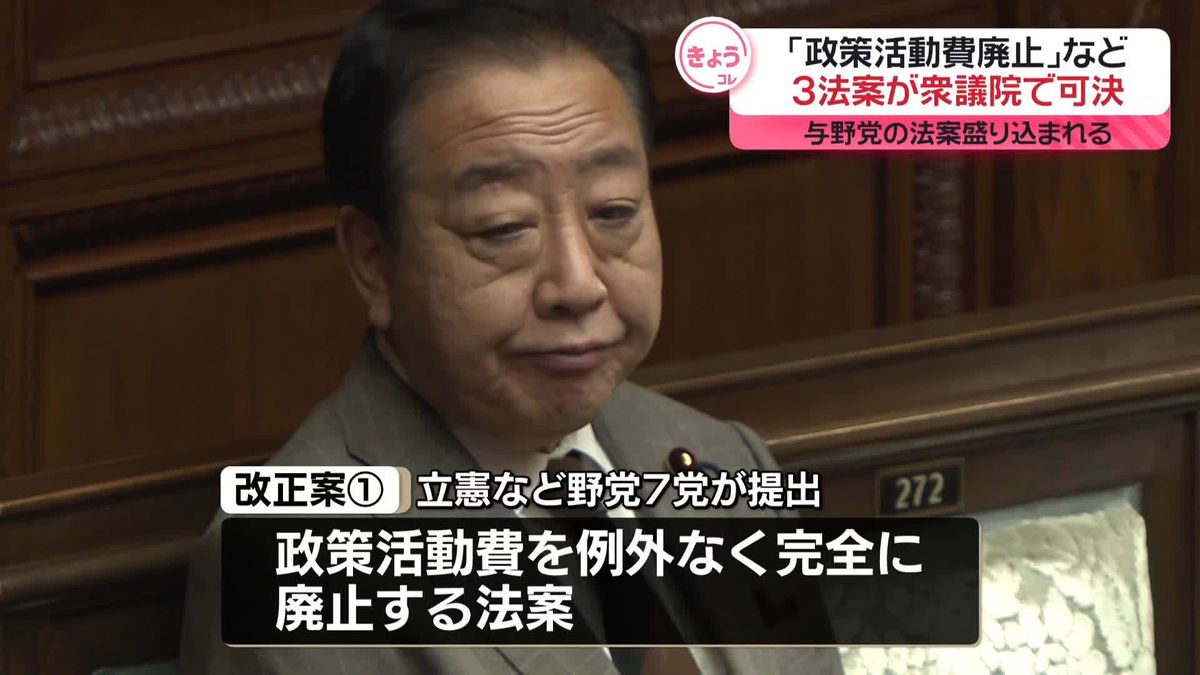 ｢政策活動費廃止｣など　3法案が衆院で可決