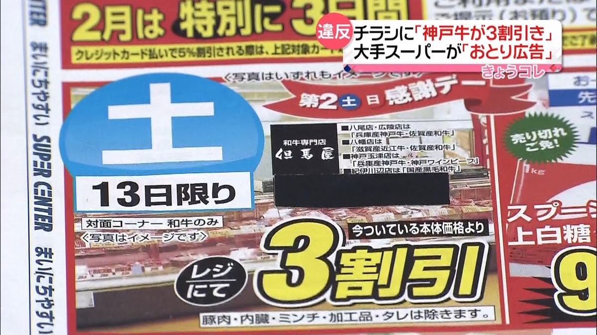 神戸牛３割引き　大手スーパーがおとり広告