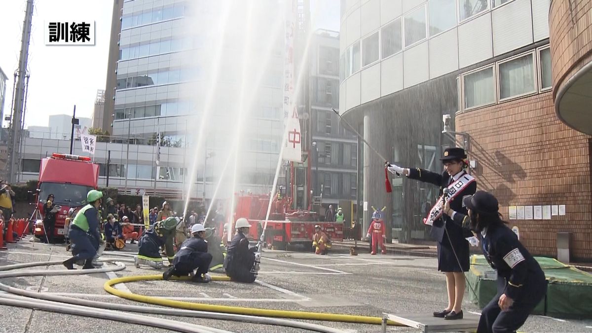 春の火災予防運動　日本テレビで消防訓練