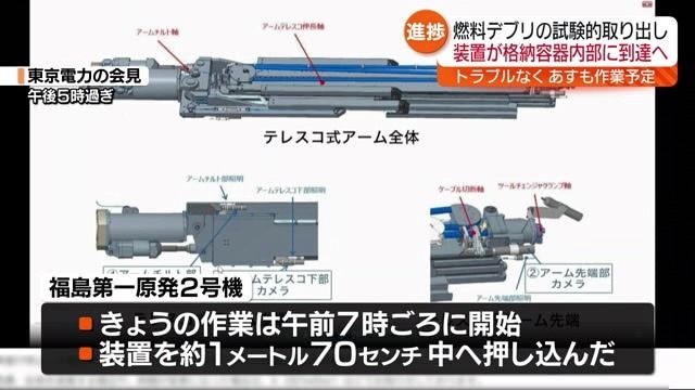 福島第一原発2号機の燃料デブリ取り出し装置　先端部分が格納容器内部に到達・福島県