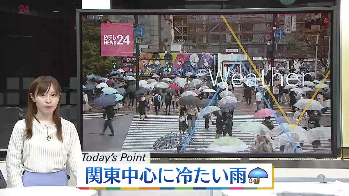 【天気】関東中心に冷たい雨　最高気温は、東京で前日より10℃低く