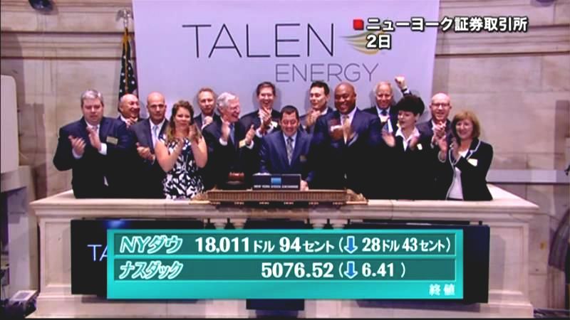 ＮＹダウ２８ドル安　終値１万８０１１ドル