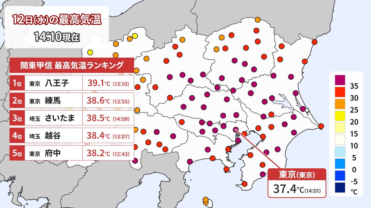 八王子で39.1℃…関東各地で体温を超える危険な暑さに　熱中症の危険“極めて高く”