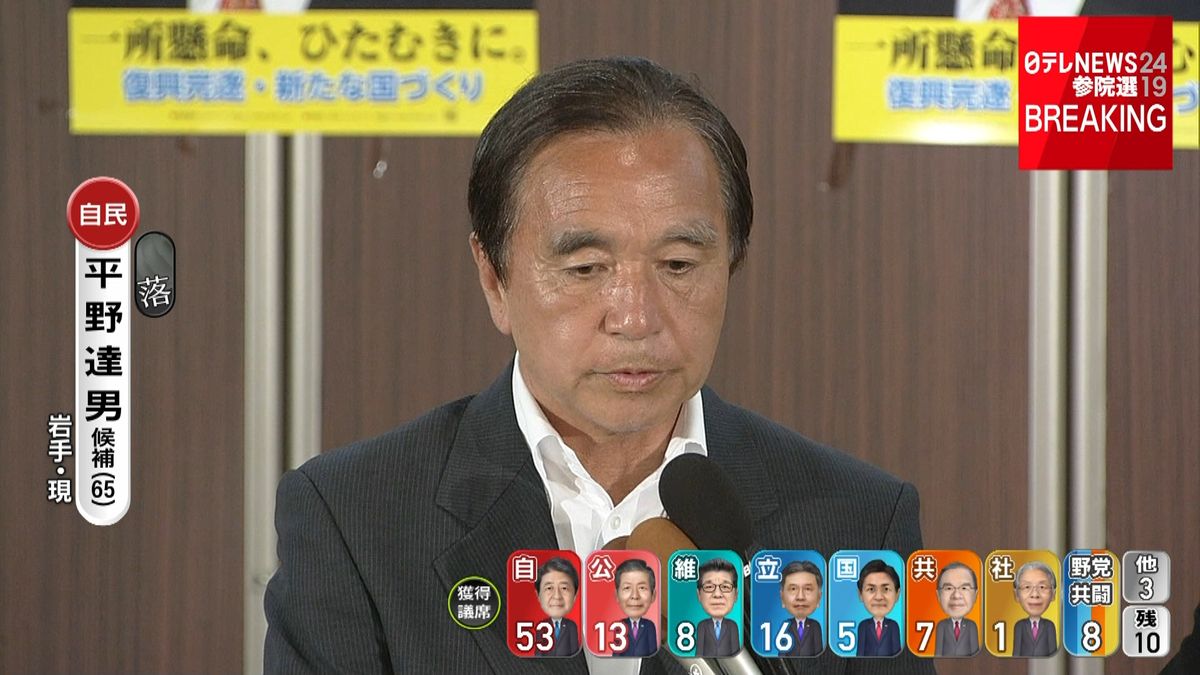 【参院選】岩手選挙区で平野達男氏が落確