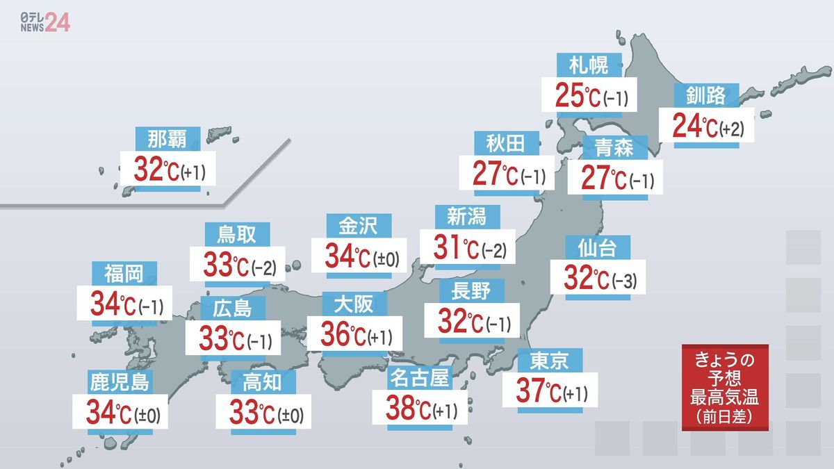 【天気】東北、18日午後は激しい雨や雷雨も　関東、東海内陸は40℃に迫る所も