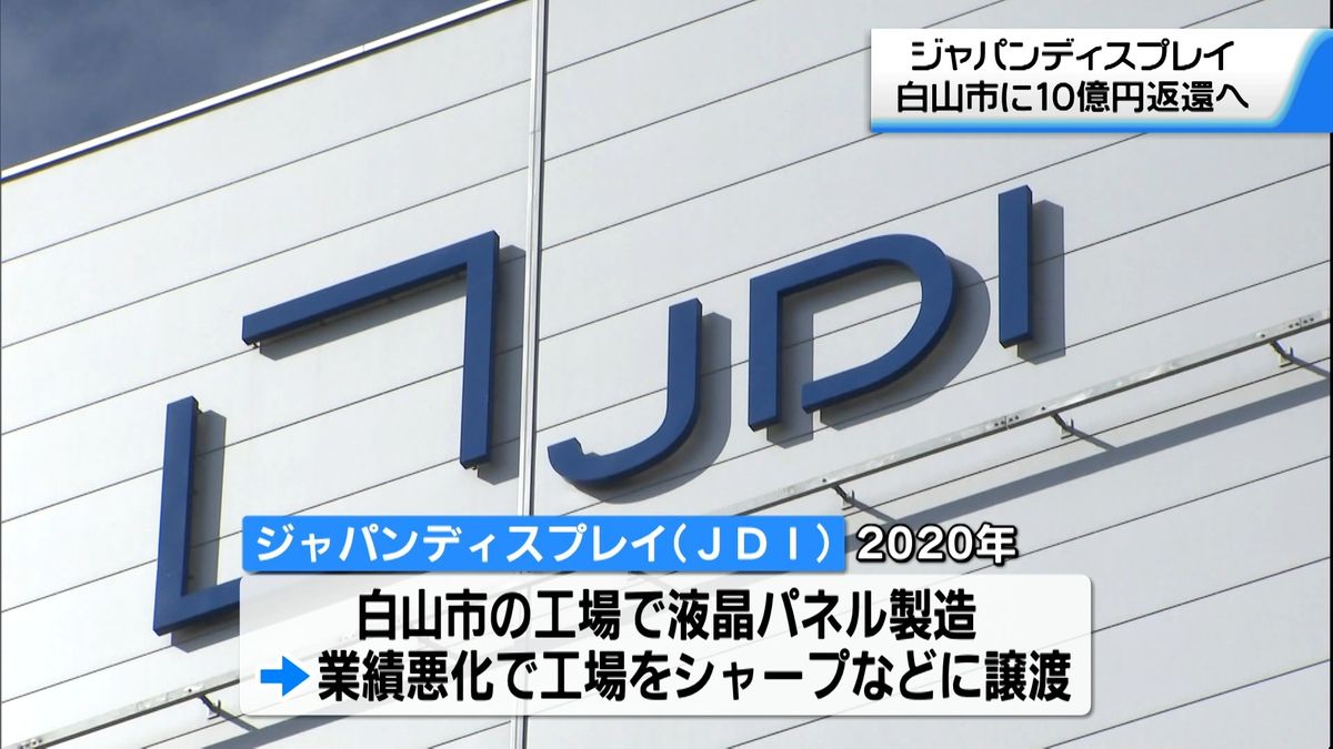 液晶パネル大手JDI が助成金10億円を白山市に返還へ　最高裁が上告受理せず