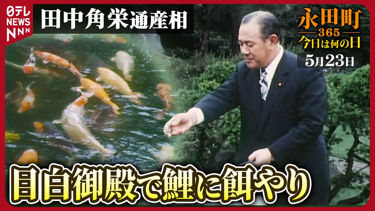 【永田町365～今日は何の日】鯉に餌やり…目白御殿内の田中角栄氏 (1972年5月23日)