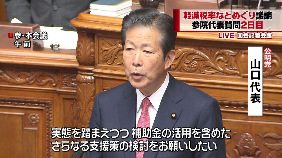 参院代表質問２日目　軽減税率など巡り議論