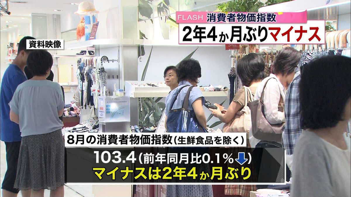 ８月消費者物価　２年４か月ぶりマイナスに