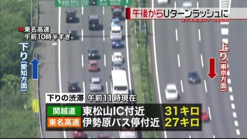 高速道路　午後からＵターンラッシュに