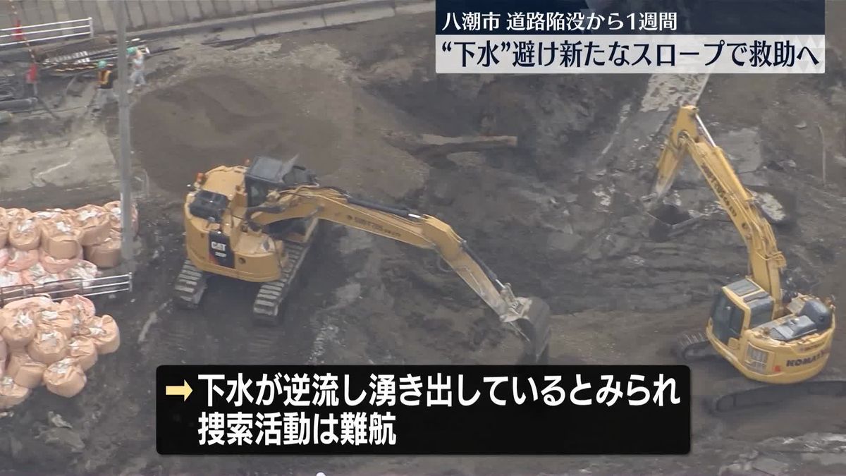 道路陥没から1週間“下水”避け新たなスロープで救助へ　埼玉・八潮市