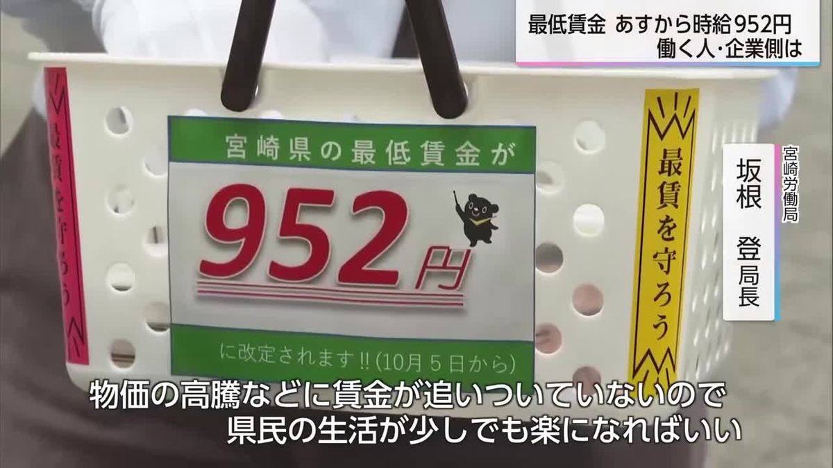 宮崎県内の最低賃金　5日から時給９５２円に引き上げ　働く人は？企業側は？