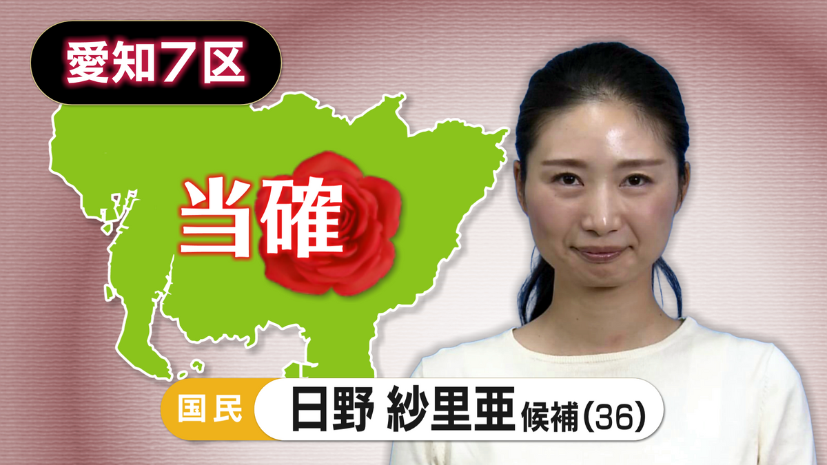 【速報・愛知7区】国民・日野 紗里亜氏の当選確実 第50回衆議院議員選挙 衆院選2024