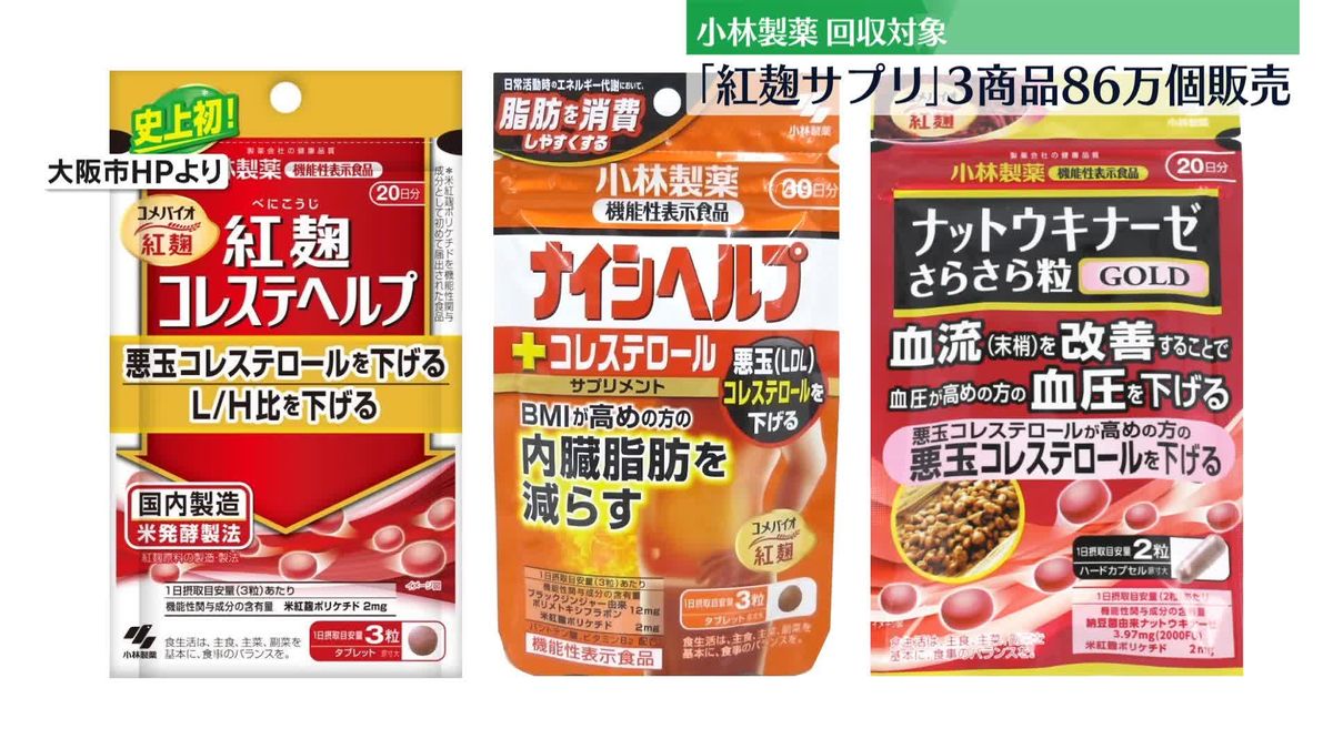 小林製薬｢紅麹サプリ｣回収対象3商品、全国で86万個販売