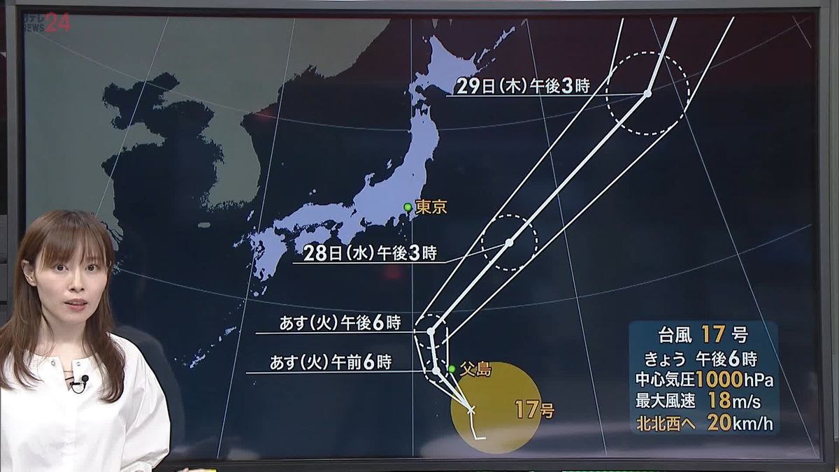 【天気】台風17号　あす未明～昼前にかけ小笠原諸島に最接近か…土砂災害などに警戒を