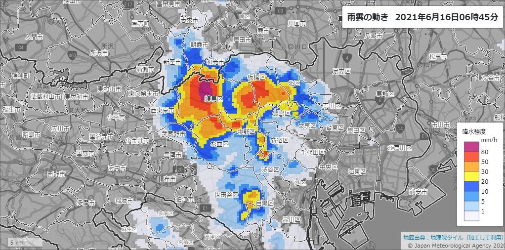 【天気】東京周辺で雨雲発達『激しい雨』も