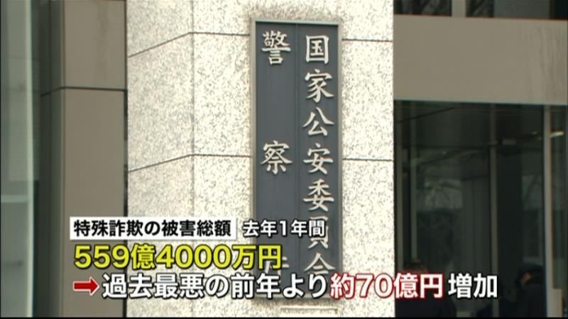 過去最悪「特殊詐欺」被害額５５９億円超