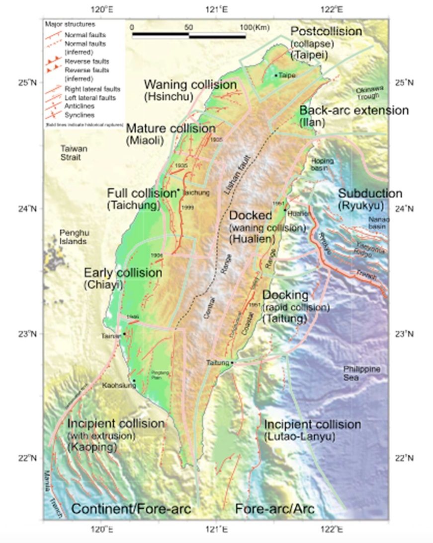 図：台湾の活断層（Lee et al., 2023)