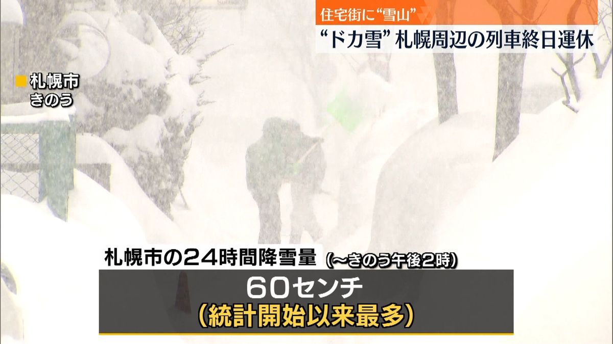 札幌で記録的「ドカ雪」JR終日運転見合わせ