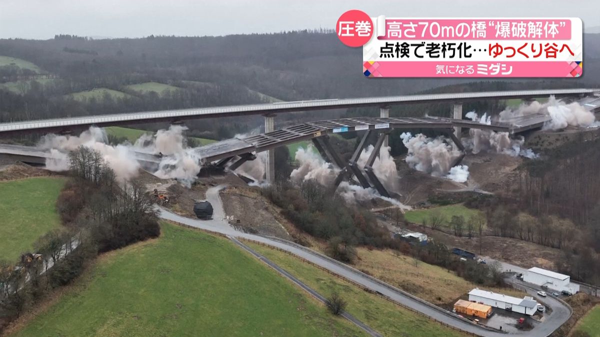 ドイツで“初”高さ70mの橋を爆破解体　ゆっくり谷へ…まるでスローモーション 