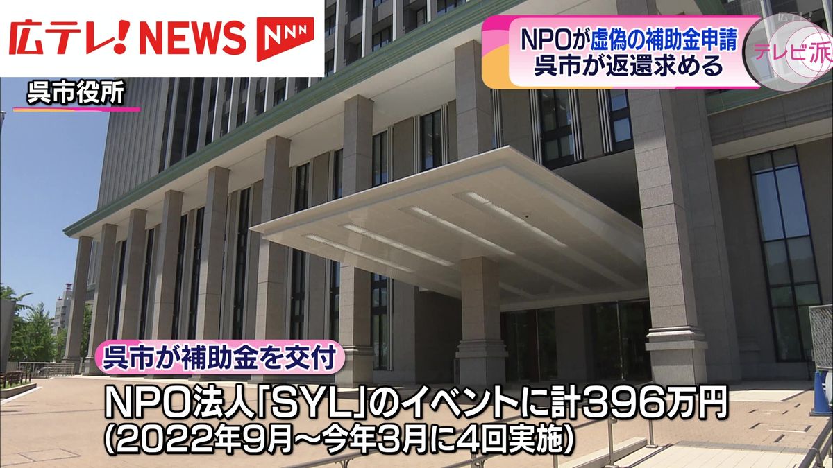 呉市NPO法人が補助金を虚偽申請　補助金の返還と刑事告訴をを検討　広島・呉市